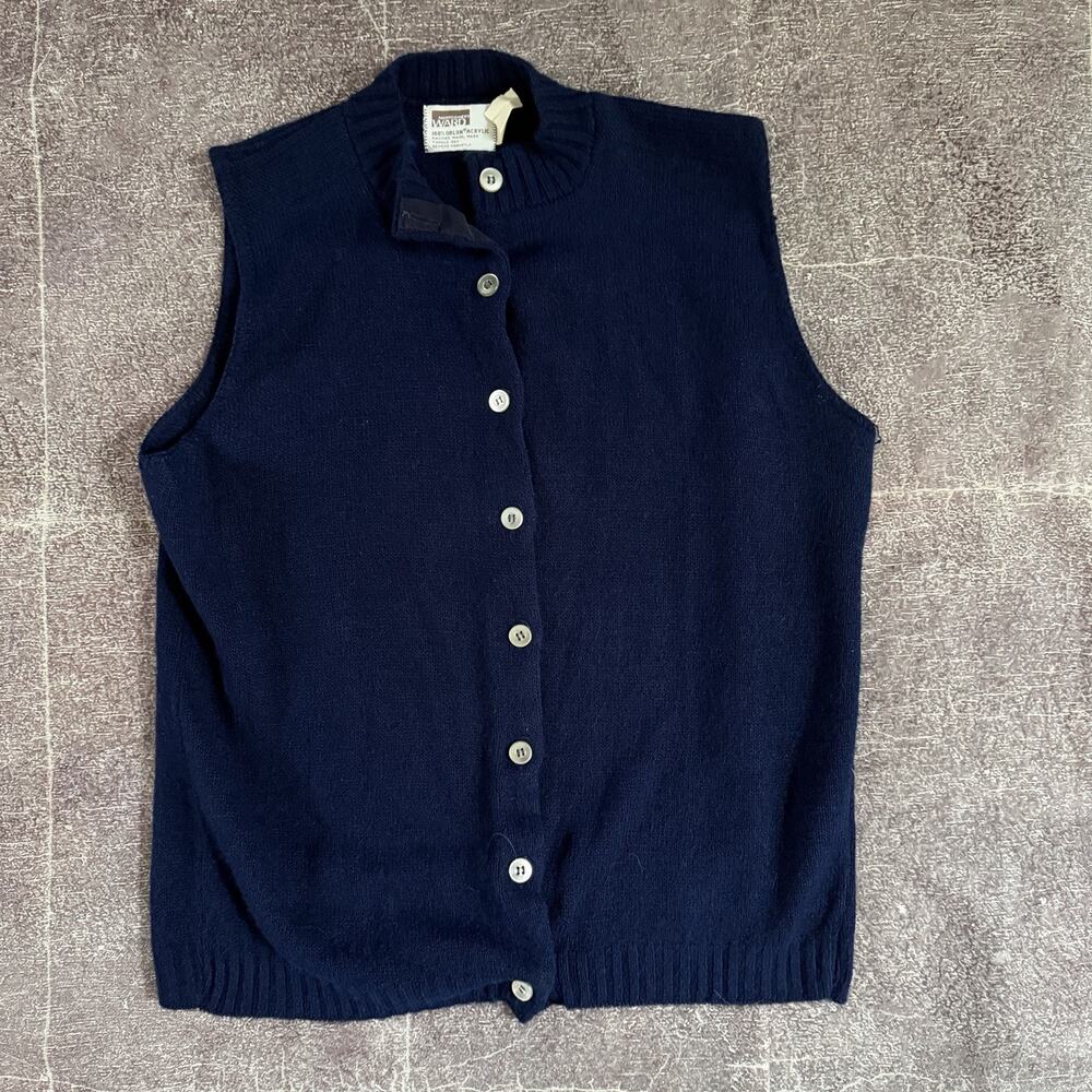 Men's Vintage 70's Montgomery Ward USA Navy Blue Cardigan Sweater Vest Sz 42 (M)